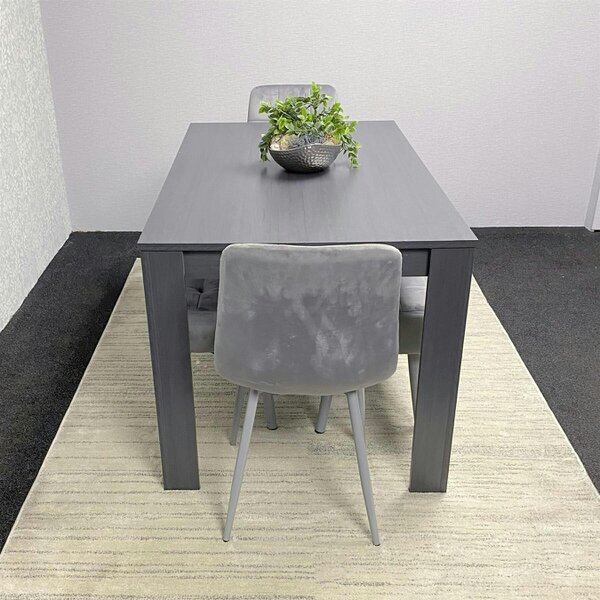 Kosy Koala Modern Dark Grey Dining Table Set with 2 Grey Velvet Chairs And 2 Grey Benches