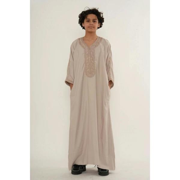 Boy's Moroccan Thobe Half Sleeve Gandoura Embroidery Kaftan - Salmon - Thobez - 17