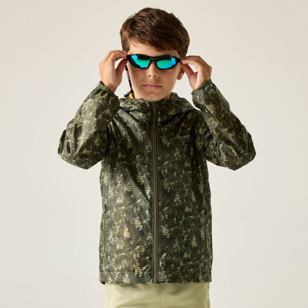 Regatta Kids Lever II Line Camo Waterproof Jacket - Light Sage