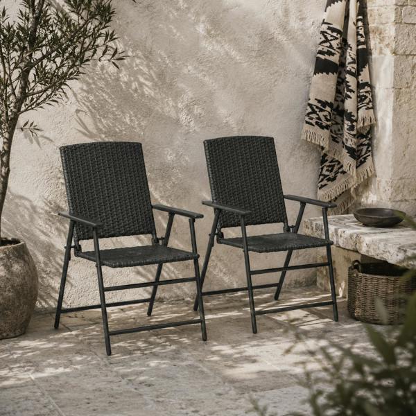 Wyld Haus Luvaka Nene Rattan Black Folding Garden Chairs Set Of 2
