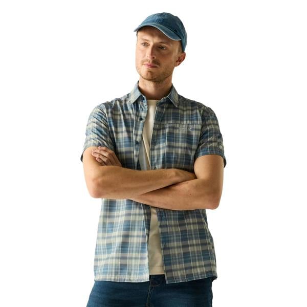 Regatta Mens Checked Insect Repellent Short-Sleeved Travel Shirt - China Blue - 