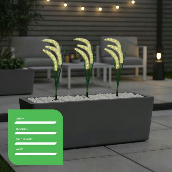 Gardenwize Pack of 3 Solar Setaria Viridis Stake Lights – Decorative Grass Effect LED Garden Lights