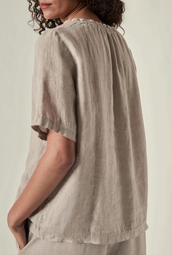 James Lakeland Taupe Pure Linen Blouse