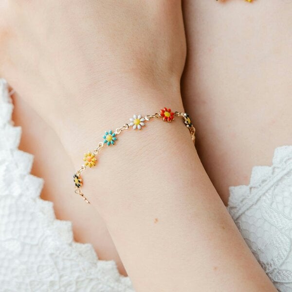 The Colourful Aura Colourful Rainbow Sun Flower Charm Indie Daisy Floral Summer Boho Bracelet