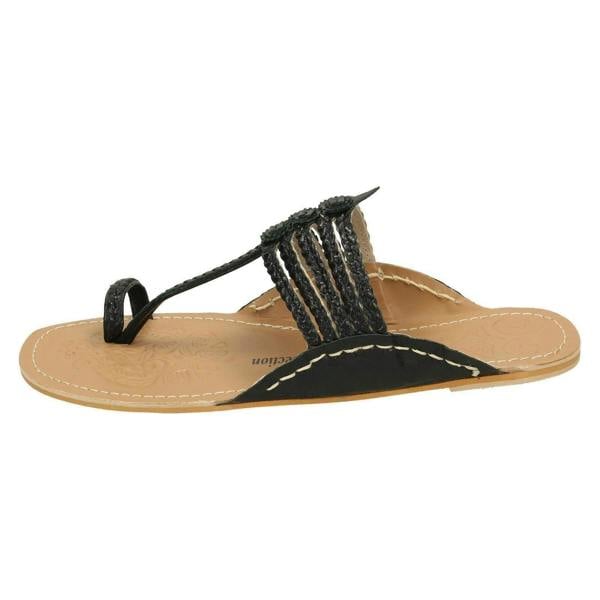 Leather Collection Ladies Leather Collection Flat Toeloop Braided Sandals F00077