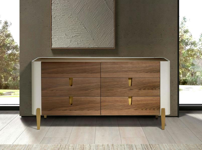 Angel Cerdá Chest of drawers beige wood, golden polished steel and walnut top 7185