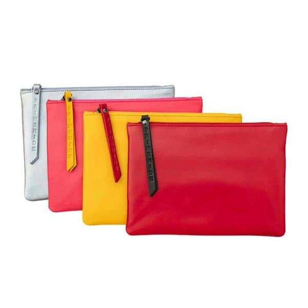 Soft leather makeup pouch medium shown in multiple colours