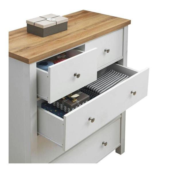 Timber Art Design Astbury 3+2 5 Drawer Bedroom Cabinet Chest of Drawers White and Oak