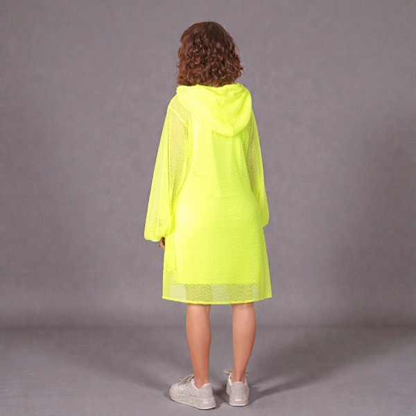 Neon Lime Holiday Resort Dress with matching neon lime undergarment and hoodie.. Short Version. Shown from the back.