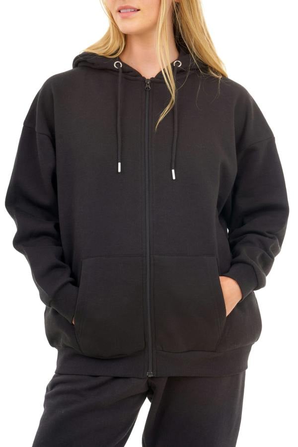 Smart Living Basic Womens Oversized Zip Through Hoodie - Black