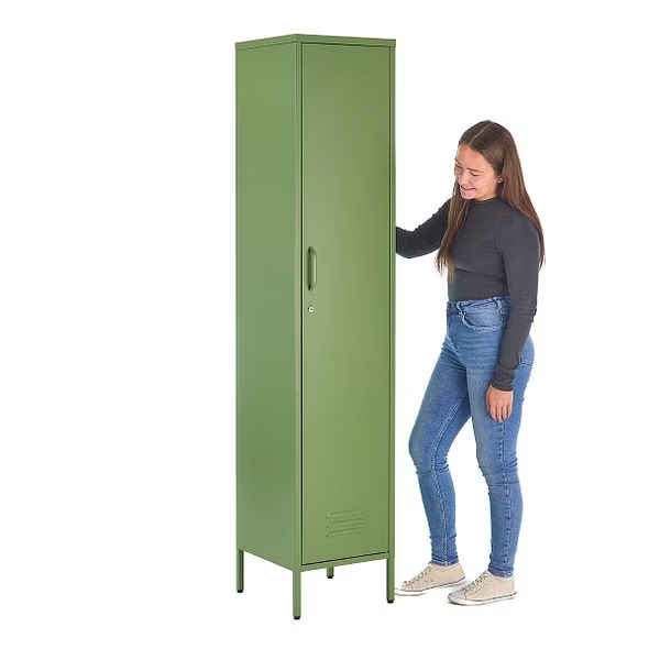 MMT Furniture Designs Metal Tall 3 Shelve Locker Cabinet, 1 Door Wardrobe Storage Cupboard for Home or Office