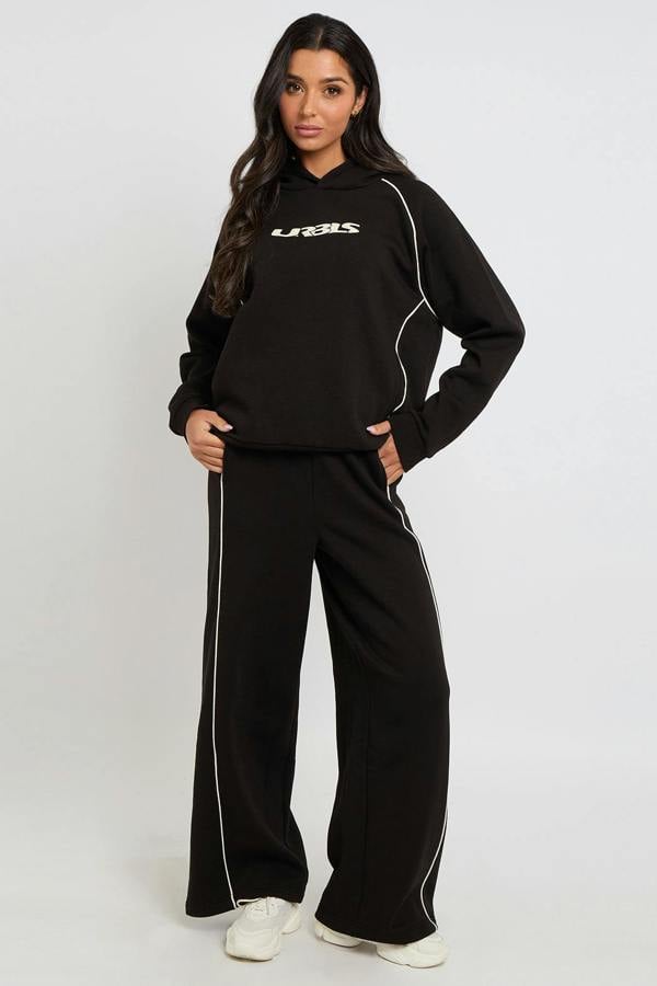 Urban Bliss Black Piped Wide Leg Joggers