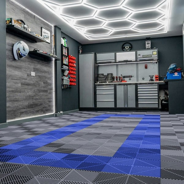 Monstershop Vented Garage Floor Tiles With Edges – 90 Grey & 30 Blue