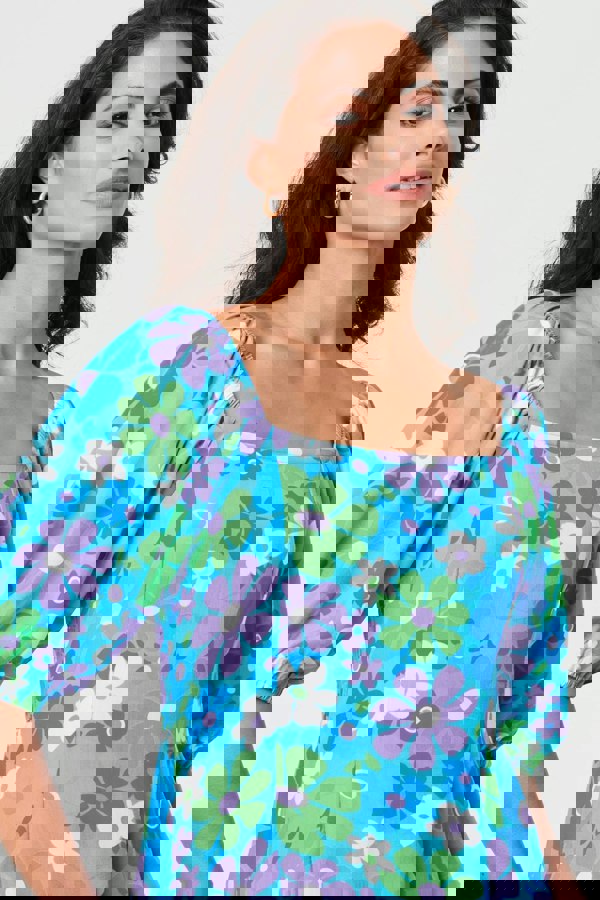 Green | Floral Square Neck Knee Length Dress
