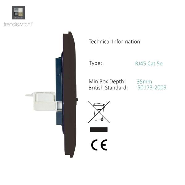 Trendi Switch 2 Gang RJ45 Cat 5e PC Ethernet Socket in Dark Mocha Brown