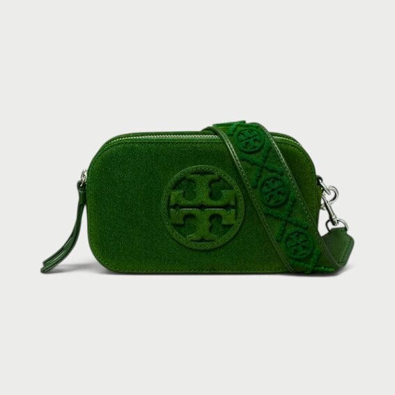 Tory Burch Miller Flocked Mini Crossbody Bag Emerald Green