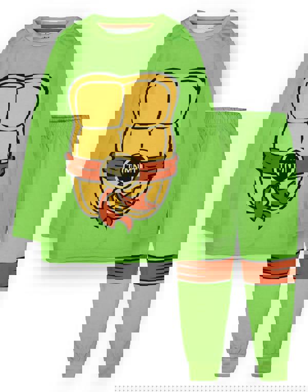Teenage Mutant Ninja Turtles Boys Green Center & Back Print Long Sleeve Long Leg Pyjama Set