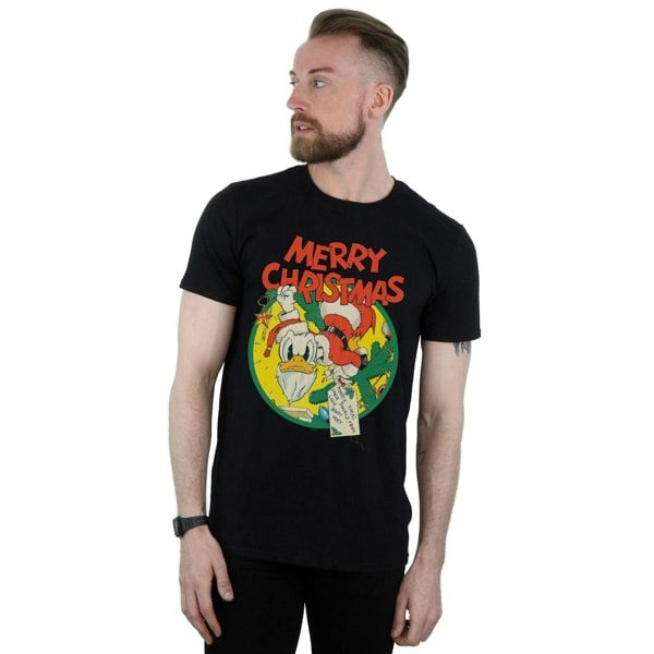 Disney Mens Donald Duck Merry Christmas T-Shirt - Black