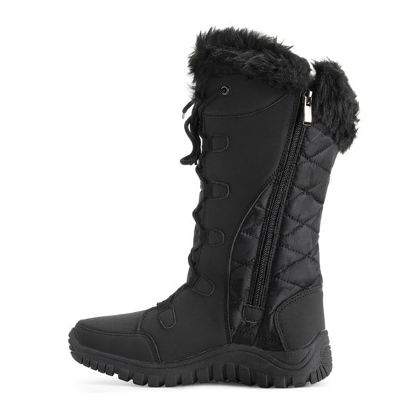 VIVA Women's Quilted Lace Up Waterproof Black Outdoor Cuff Snow Rain Boot