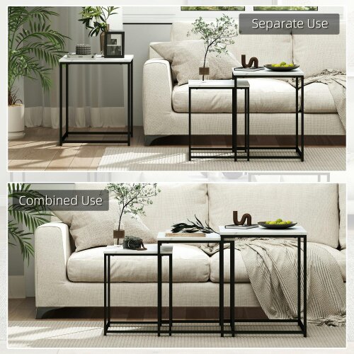 Wyld Haus Rekaco Wooden Marble Effect Set Of 3 Nesting Tables
