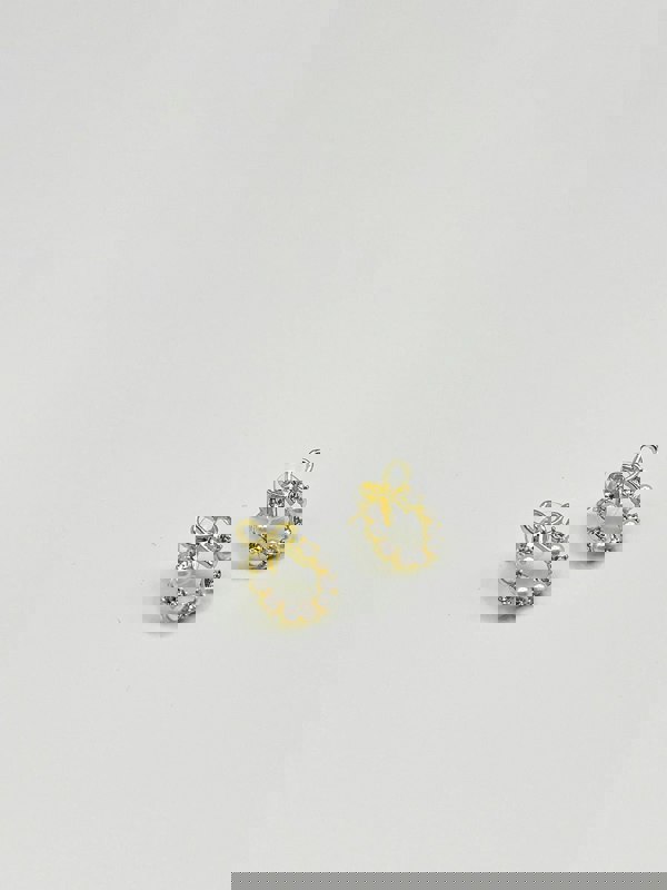 SVNX Pearl & Diamante Bow Wreath Stud Earrings - Gift Boxed