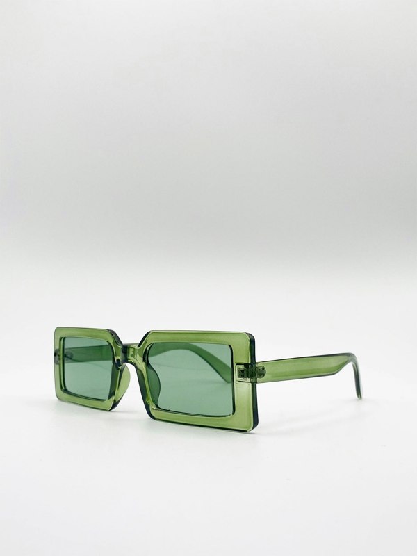 90's Mid Frame Rectangle Sunglasses In Crystal Green - svnx