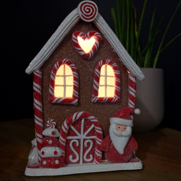 Samuel Alexander 20cm Battery Operated LED Gingerbread Santa Candy Cabin Christmas Decoration
