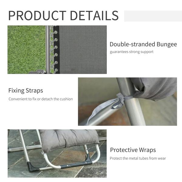 Reclining lounge chair straps and protective wrap detail for securing cushions