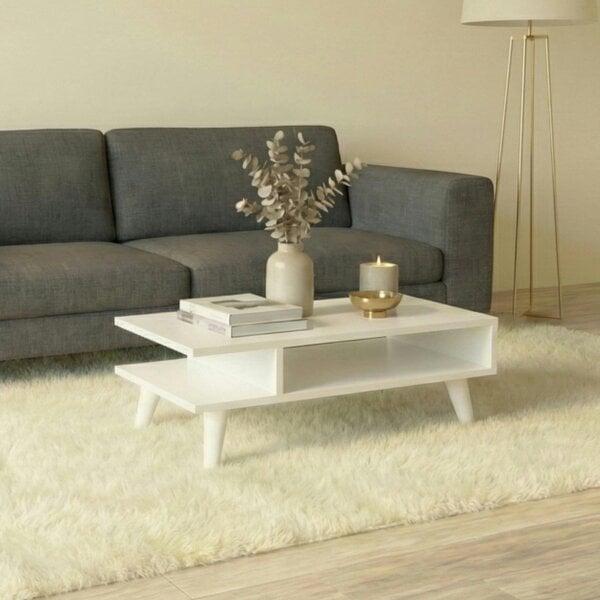 Decortie Titus Modern Coffee Table 80cm Open Storage Shelf White Living Room Centre Table