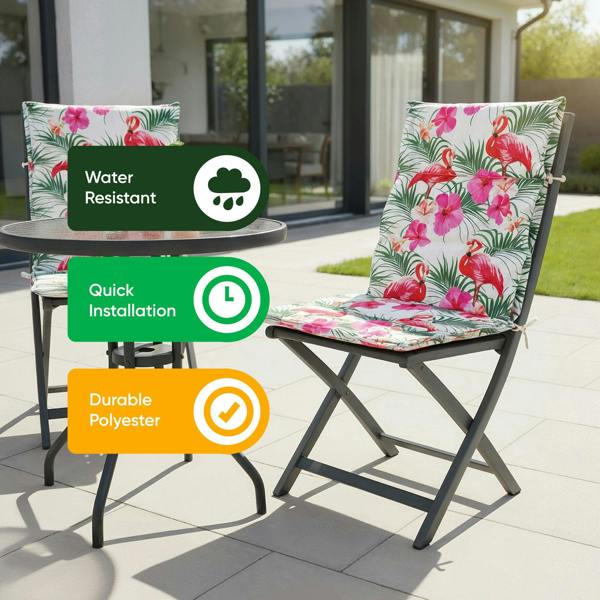 Gardenwize Pair of Outdoor Seat Cushions – Flamingo Full Length Chair Pads