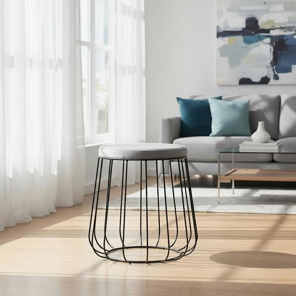 Hayes Grey Velvet  Stool with Black Frame
