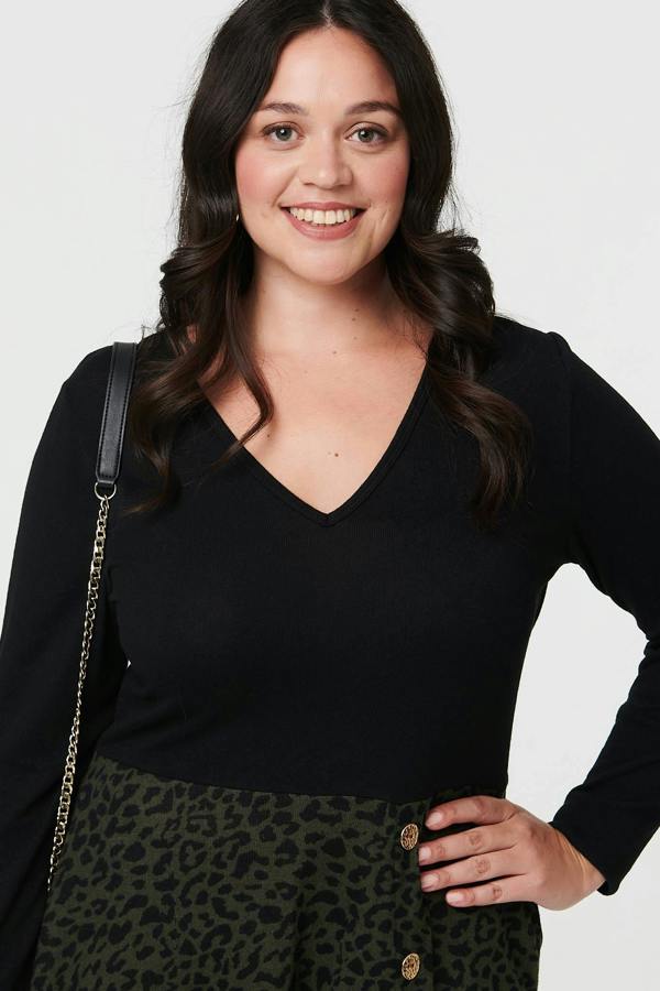 Black | Curve Animal Print Short Skater Dress