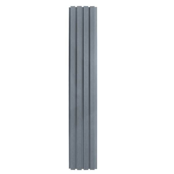 WPC slatted wall cladding in grey, featuring four sleek, vertical panels with a smooth texture and modern design for stylish interiors