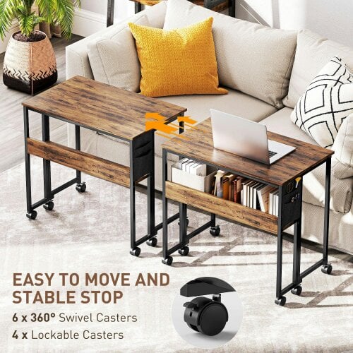 Wyld Haus Saha 80cm Wooden Rustic Brown Drop Leaf Writing Desk