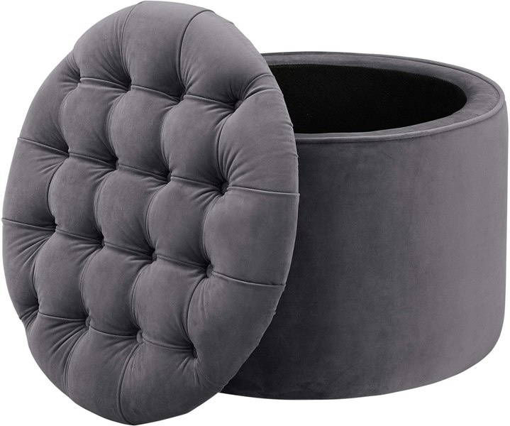 Furniture Edit Queen Grey Velvet Storage Ottoman