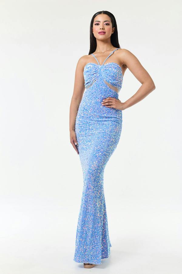 LuvForever Sky Blue Bandeau Sequin Maxi Dress