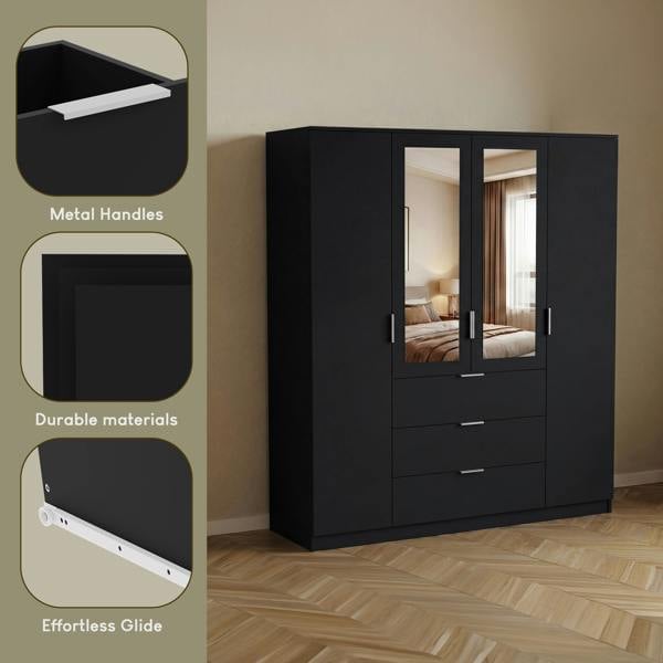 Vida Designs Trega 4 Door 3 Drawer Mirrored Wardrobe