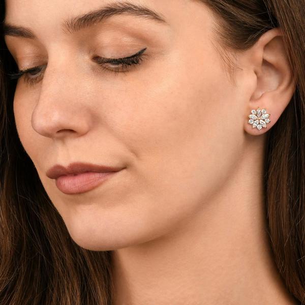Zavana Gold Floral Stud Earrings for Women with Marquise and Round Cubic Zirconia stones