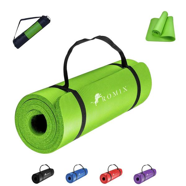 ROMIX Yoga Mat 10mm Thick, 180 x 60cm Non Slip Foam Exercise Mat with Carry Bag and Strap