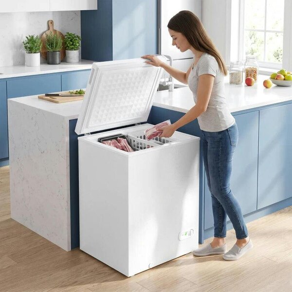 91L Freestanding Chest Freezer with Removable Storage Basket, Chest Freezer with Mechanical Temperature Control, White