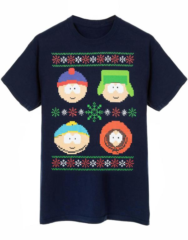South Park Mens Blue Christmas Fairisle Short Sleeved T-Shirt