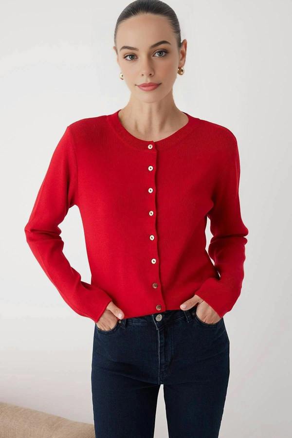 WOVCOR Basic Knit Cardigan with Button Details