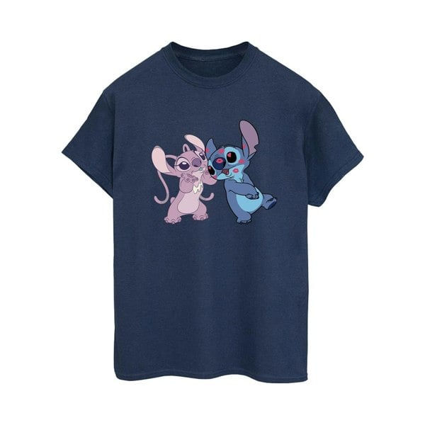 Disney Womens/Ladies Lilo & Stitch Kisses Cotton Boyfriend T-Shirt - Navy Blue