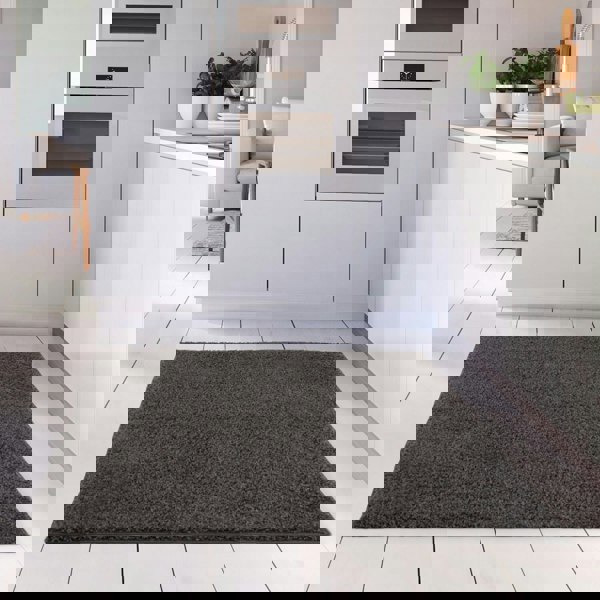 Dark Grey Shaggy Rug High quality Plain Design