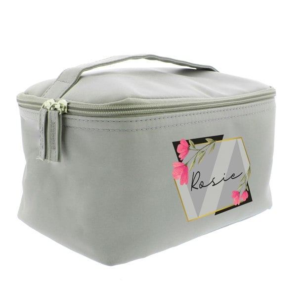 Personalised Memento Company Personalised Geometric Floral Grey Toiletry Bag