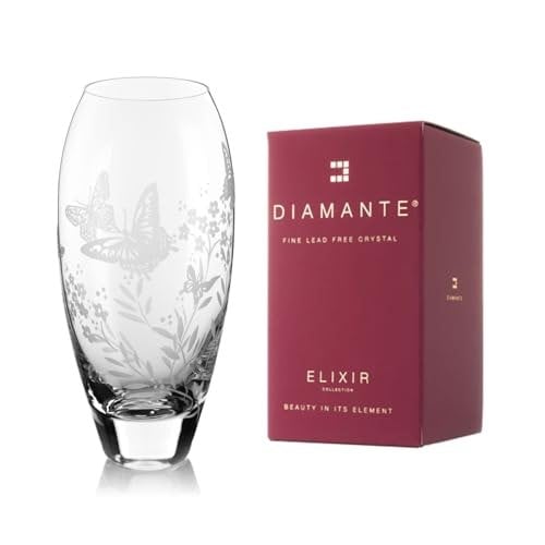 Diamante 'Butterfly' Etched Bud Vase - 18cm