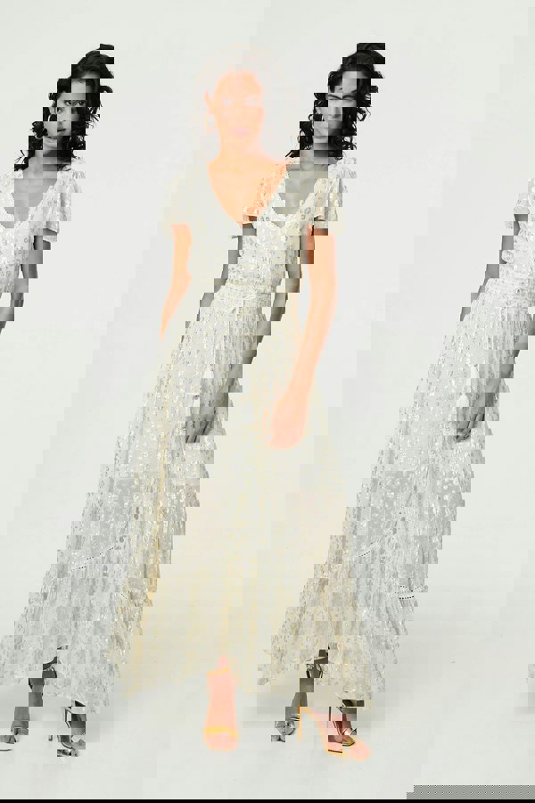 Gold | Animal Print Tassel Tie Maxi Dress
