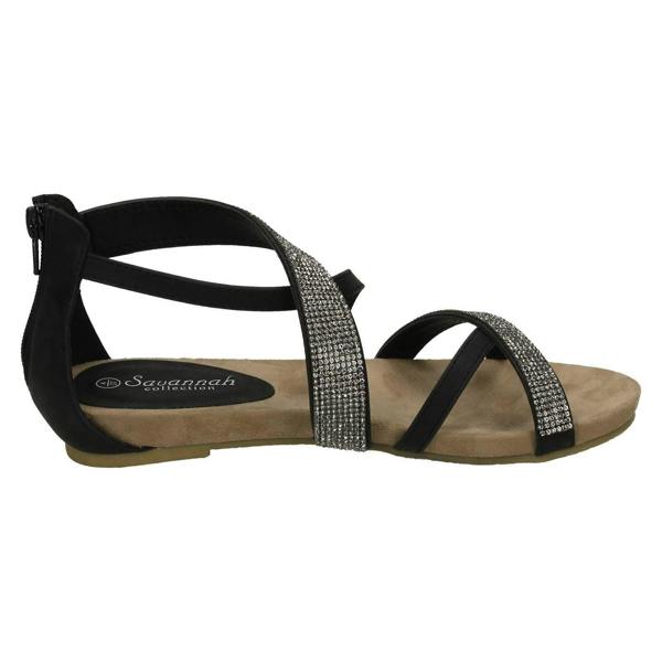 Savannah Ladies Savannah Low Wedge Diamante X Strap Sandals