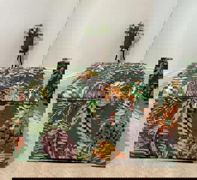 ISTOOLS Premium Green Floral Large Square Ottoman | Storage Footstool Pouffe UK