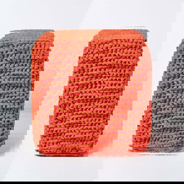 HOMESCAPES Cube Cotton Knitted Pouffe Footstool Bean Filled Hand Knitted